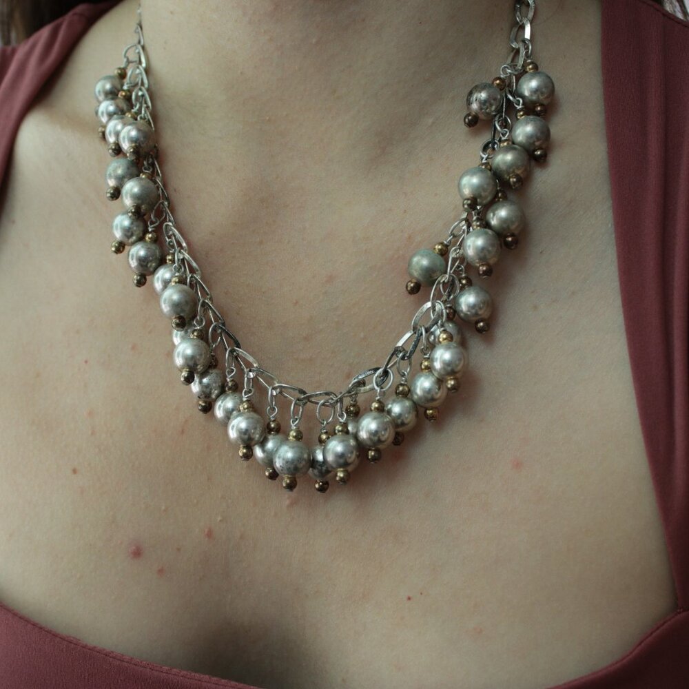 Sterling Silver Beaded Charm Bangle Chunky Statem… - image 4